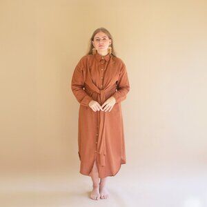 NWT Linen Blend Button Front Tie Dress – Cinnamon | Boutique One Size Fits Most